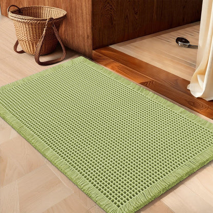 IM HOME Waffle Bath Mat Set 2 Piece Olive Green,Woven Modern Bath Rug Mats, Absorbent Non Slip Bath Floor Mat, Soft Washable Boho Bath Rugs with Tassels for Bathroom, Bedroom, Kitchen,Tub