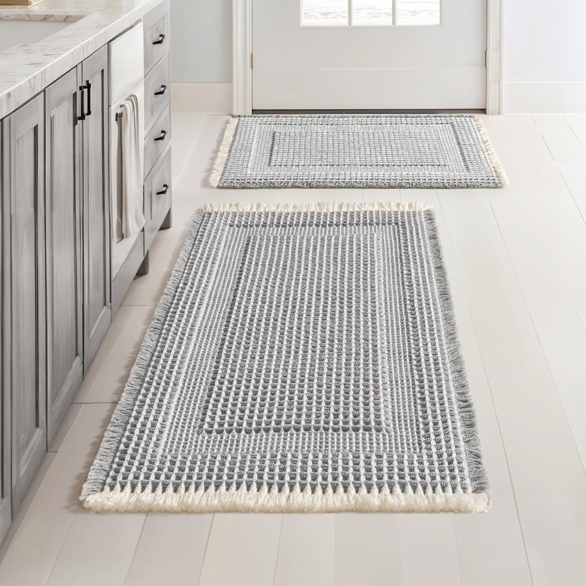 MIULEE Set of 2 Waffle Bathroom Rugs Brown Boho Bath Mat 17x24+18x30 in