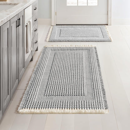 MIULEE Set of 2 Waffle Bathroom Rugs Brown Boho Bath Mat 17x24+18x30 in