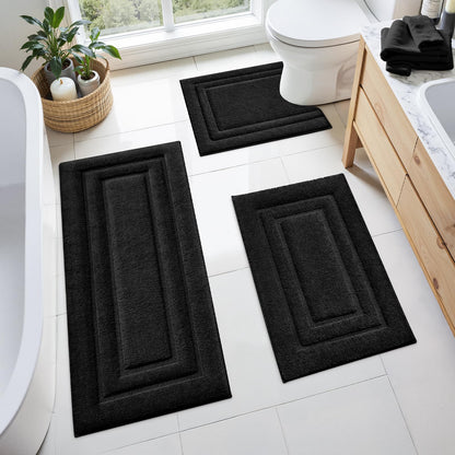 HOMEIDEAS Brown Bathroom Rugs Set of 3, Non Slip Bath Mats