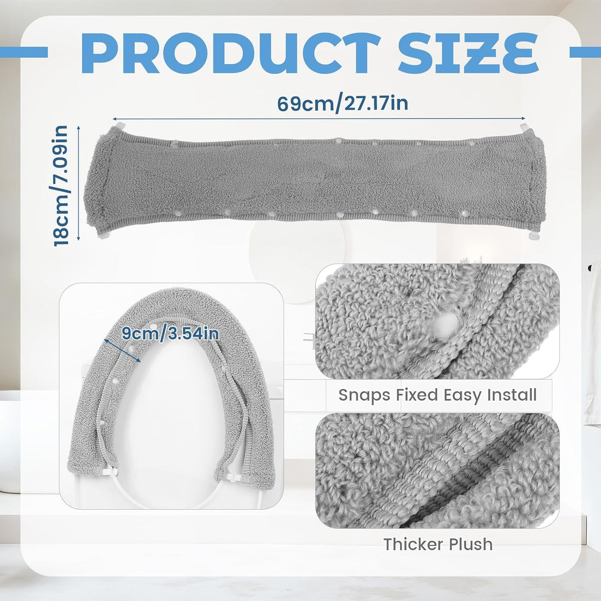 Toilet Seat Cover Warmer Thicker Soft Toilet Seat Cushion with Snaps