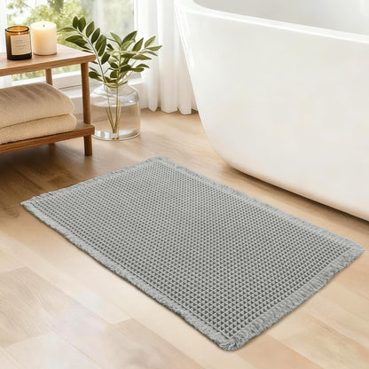 JIUZHEN Set of 2 Waffle Bath Mats Boho Bath Rugs 16"x24"+20"x32", Brown