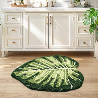 LUMI Bathroom Rug Green Leaf, Absorbent Non Slip Bath Mat, 31.5"x47"