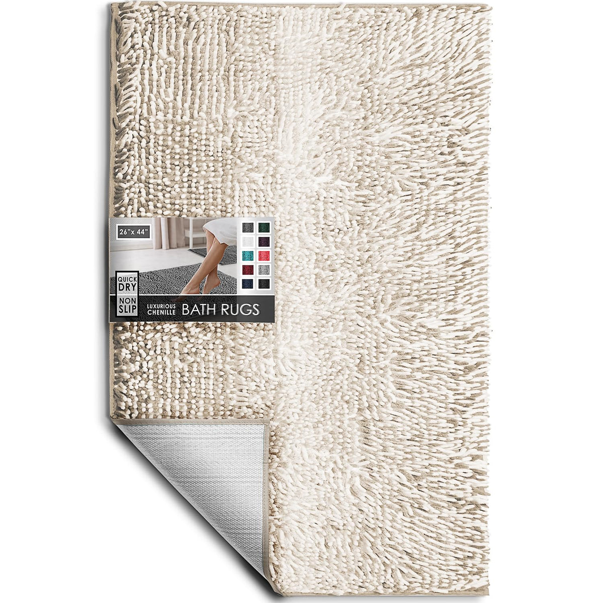 Hearth & Harbor Bathroom Rugs, Chenille Bath Mat - Machine Washable Bath Mats for Bathroom Non-Slip Backing Rubber, Quick Dry Bathroom Mat