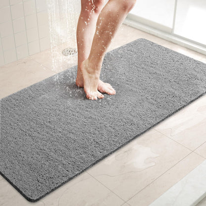 LuxStep Shower Mat Bathtub Mat,24x16 inch, Non-Slip Bath Mat with Drain, Quick Drying PVC Loofah Bathmat for Tub,Shower,Bathroom (Phthalate Free,Grey)