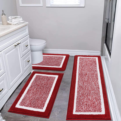 Pauwer Bathroom Rugs 3 Piece Set, Non Slip Washable Bath Mat, Dark Grey