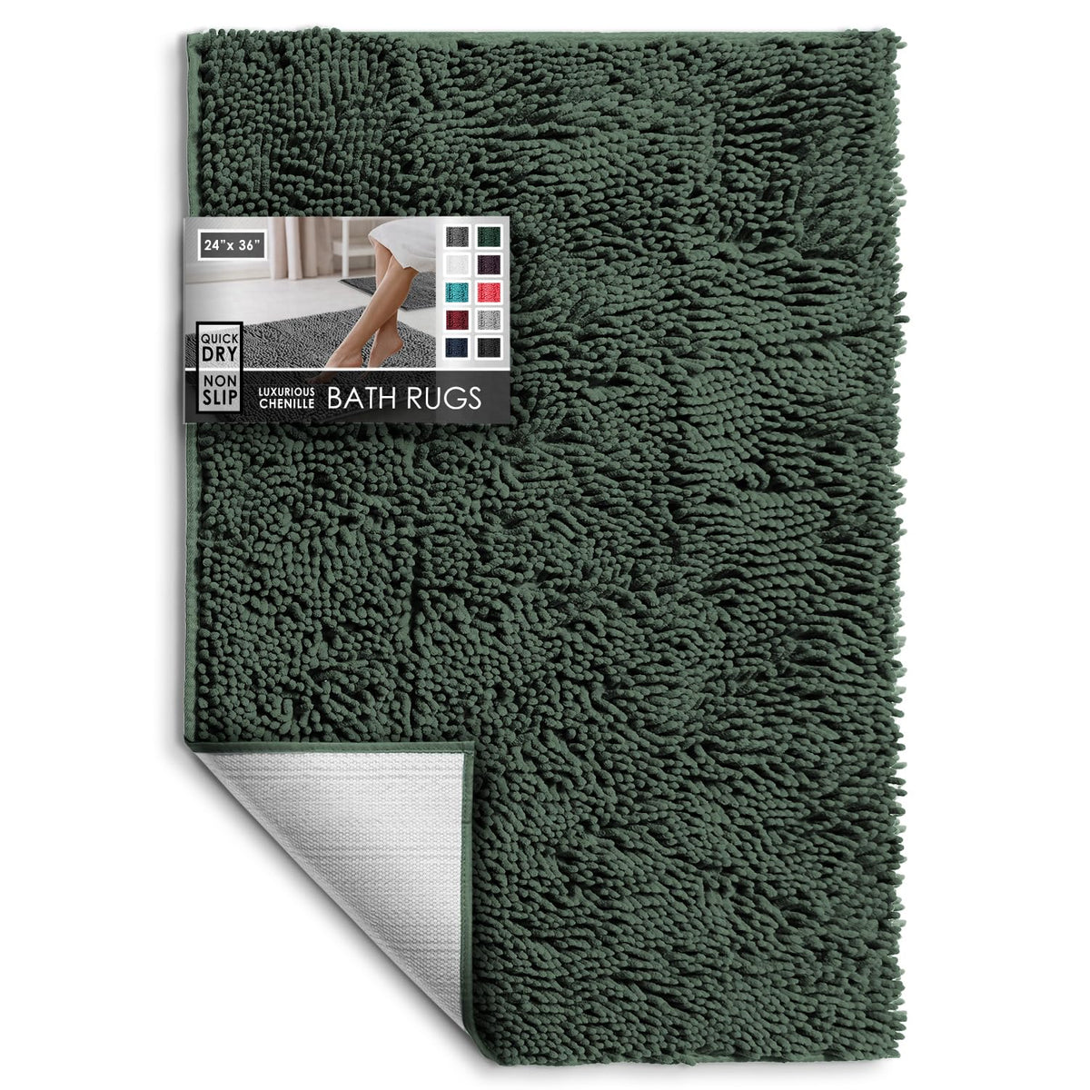 Hearth & Harbor Bathroom Rugs, Chenille Bath Mat - Machine Washable Bath Mats for Bathroom Non-Slip Backing Rubber, Quick Dry Bathroom Mat