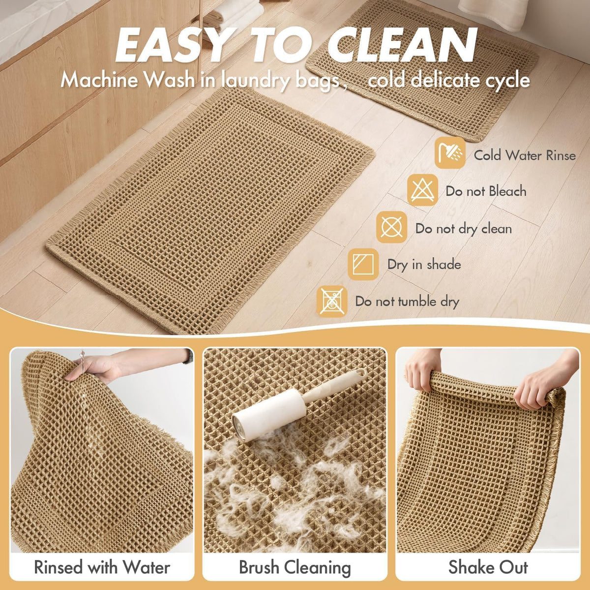 MIULEE Set of 2 Waffle Bathroom Rugs Brown Boho Bath Mat 17x24+18x30 in