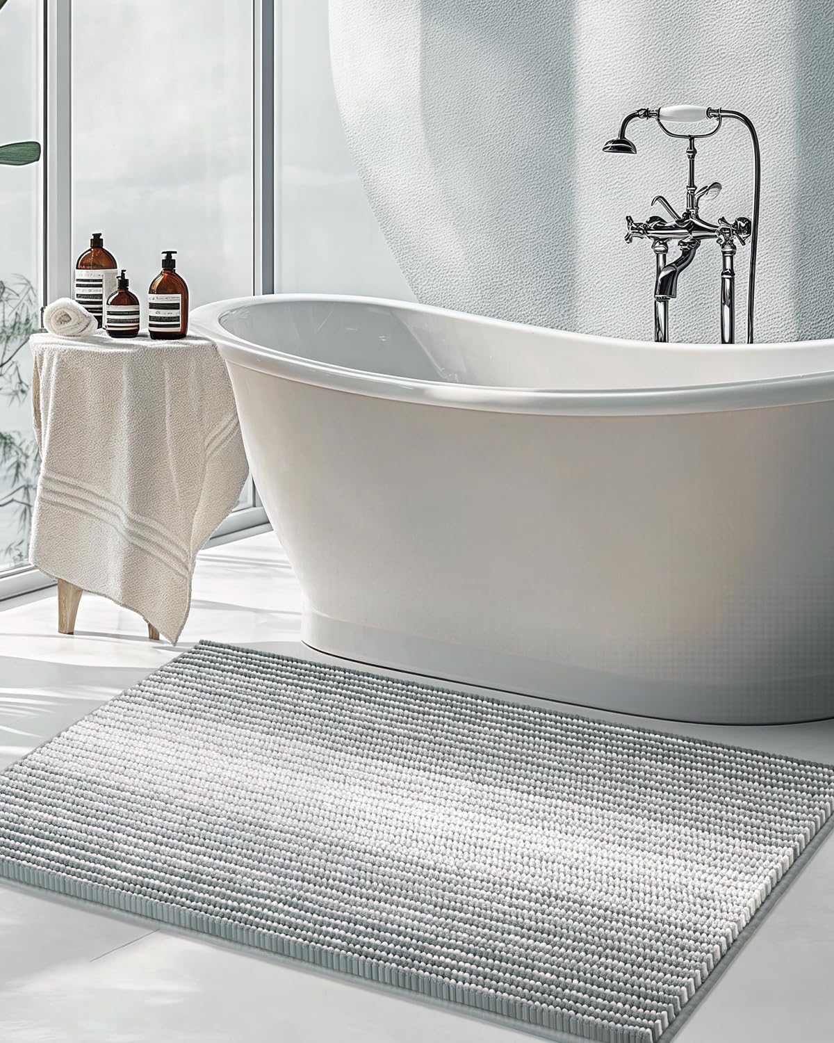 BSICPRO Bathroom Rugs Sets 2 Piece, Non Slip Striped Bath Mats, Sage