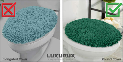 LuxUrux Toilet Lid Cover with Stretch Fit Elastic Band – Chenille Microfiber Toilet Seat Non-Slip Cover for Bathroom – Soft Plush, Machine Wash And Dry, Comfort & Clean Look (18 x 18'', Birch)