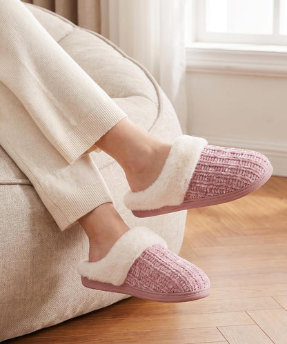 Evshine Women's Chenille Knit Fuzzy Slippers Memory Foam Warm House Shoes