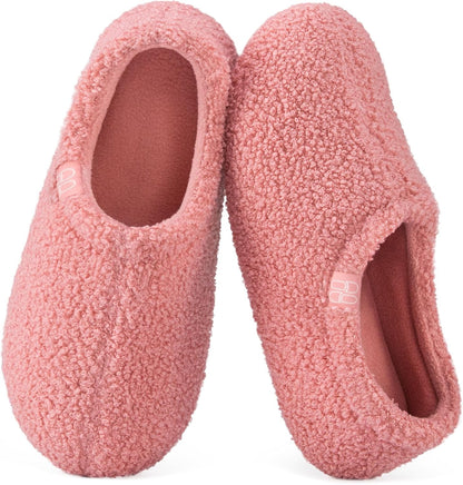 HomeTop Women's Fuzzy Curly Fur Fleece Lining Memory Foam Loafer Slippers
