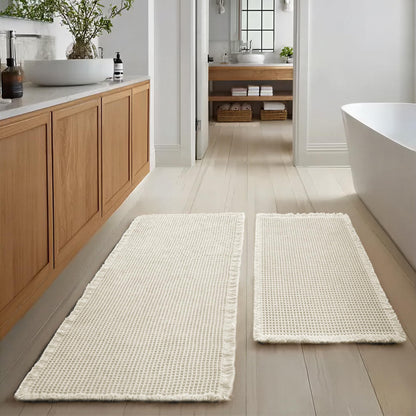 JIUZHEN Set of 2 Waffle Bath Mats Boho Bath Rugs 16"x24"+20"x32", Brown