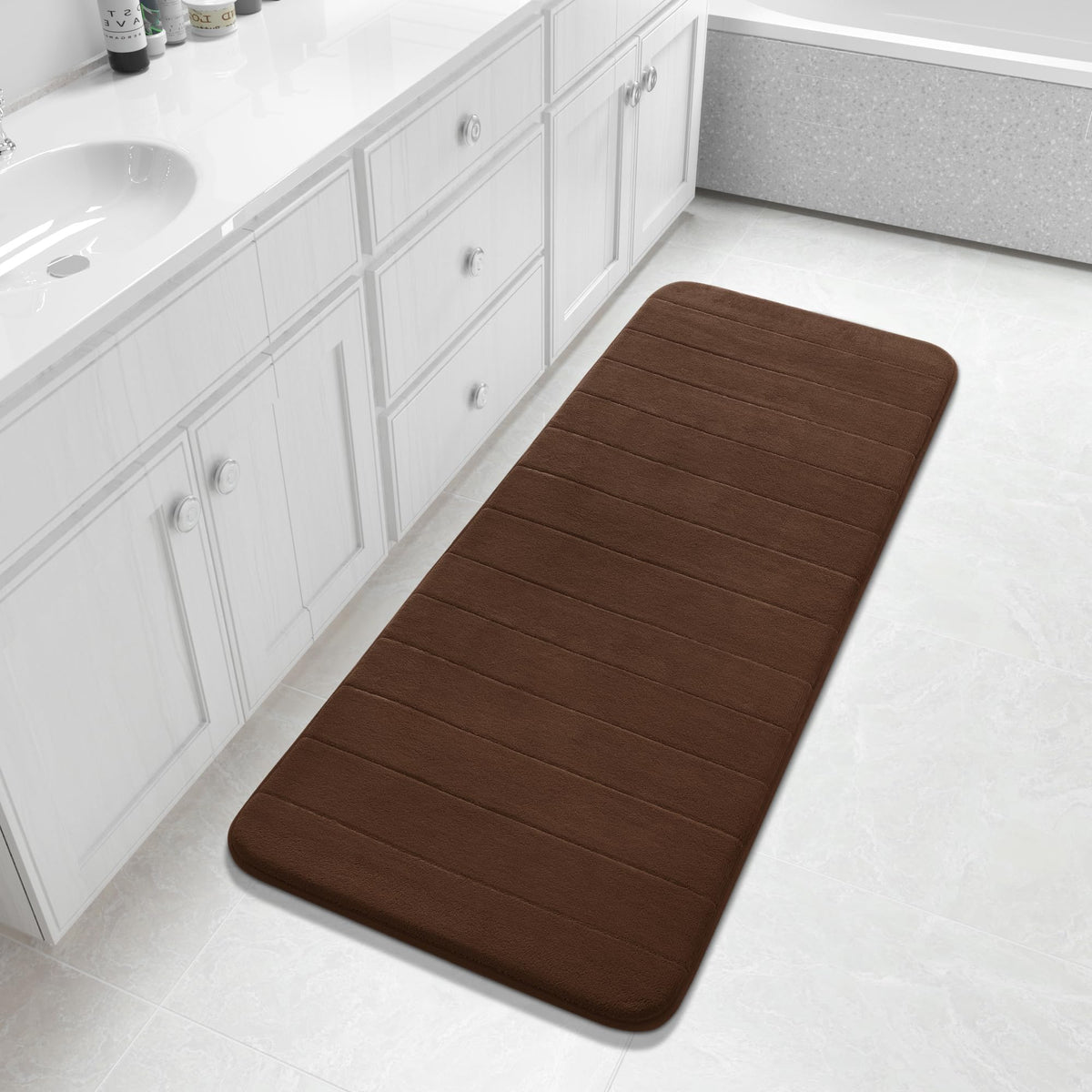 Yimobra Memory Foam Bath Mat, Super Soft Absorbent Bathroom Rug Non Slip, Quick Dry, Machine Washable Floor Carpet for Tub Shower, Home Decor Accessories, 24x17, Cream