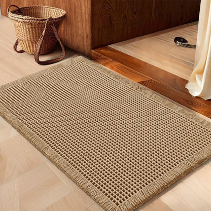 IM HOME Waffle Bath Mat Set 2 Piece Olive Green,Woven Modern Bath Rug Mats, Absorbent Non Slip Bath Floor Mat, Soft Washable Boho Bath Rugs with Tassels for Bathroom, Bedroom, Kitchen,Tub
