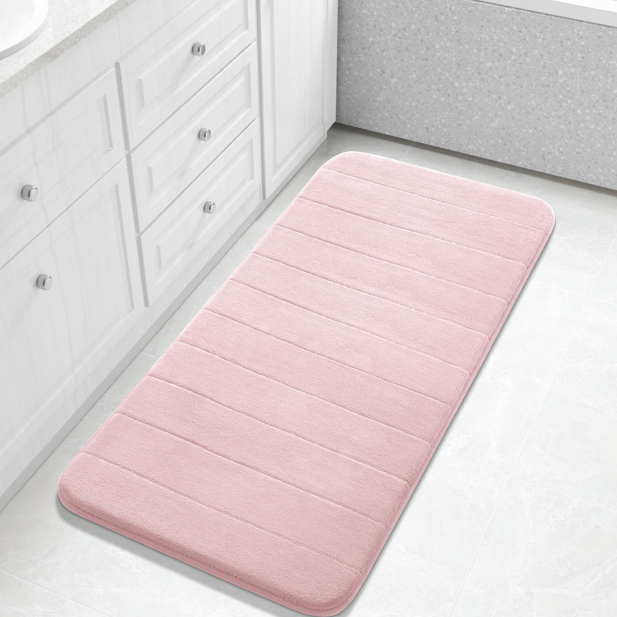 Yimobra Memory Foam Bath Mat, Super Soft Absorbent Bathroom Rug Non Slip, Quick Dry, Machine Washable Floor Carpet for Tub Shower, Home Decor Accessories, 24x17, Cream