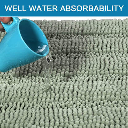 H.VERSAILTEX Bath Rugs for Bathroom Non Slip Bath Mats Extra Thick Chenille Striped Rug 20" x 32" Absorbent Non Skid Fluffy Soft Shaggy Washable Dry Fast Plush Mat for Indoor, Bath Room, Tub - Sage