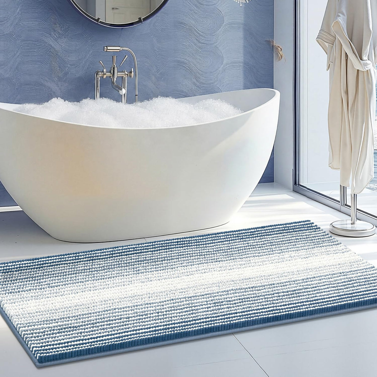 BSICPRO Bathroom Rugs Sets 2 Piece, Non Slip Striped Bath Mats, Sage