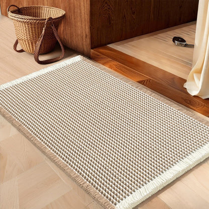IM HOME Waffle Bath Mat Set 2 Piece Olive Green,Woven Modern Bath Rug Mats, Absorbent Non Slip Bath Floor Mat, Soft Washable Boho Bath Rugs with Tassels for Bathroom, Bedroom, Kitchen,Tub
