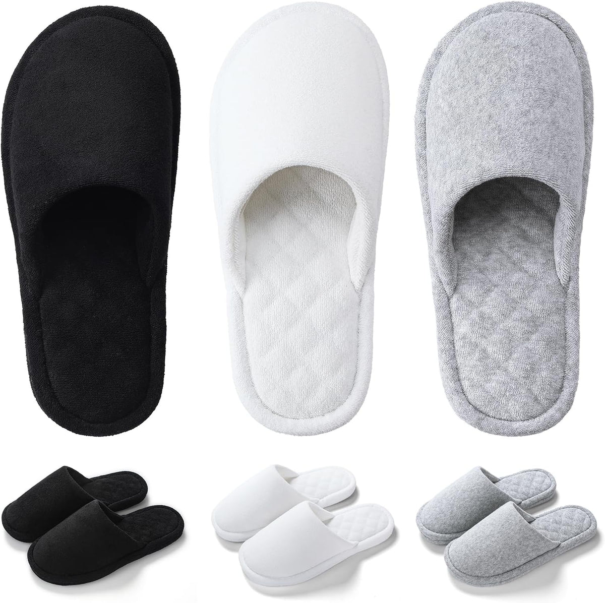 3 Pairs Closed-Toe Cotton Terry House Slippers, Comfortable Washable Indoor Slippers for Women, Portable Foldable for Guest, Travel, Hotel and Spa