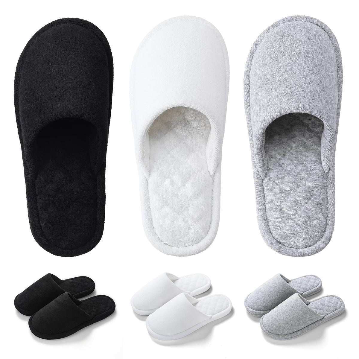 3 Pairs Closed-Toe Cotton Terry House Slippers, Comfortable Washable Indoor Slippers for Women, Portable Foldable for Guest, Travel, Hotel and Spa
