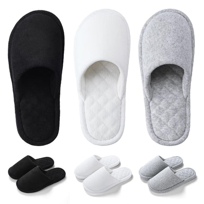 3 Pairs Closed-Toe Cotton Terry House Slippers, Comfortable Washable Indoor Slippers for Women, Portable Foldable for Guest, Travel, Hotel and Spa