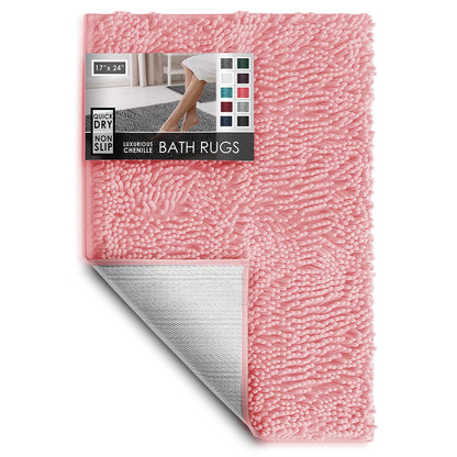 Hearth & Harbor Bathroom Rugs, Chenille Bath Mat - Machine Washable Bath Mats for Bathroom Non-Slip Backing Rubber, Quick Dry Bathroom Mat
