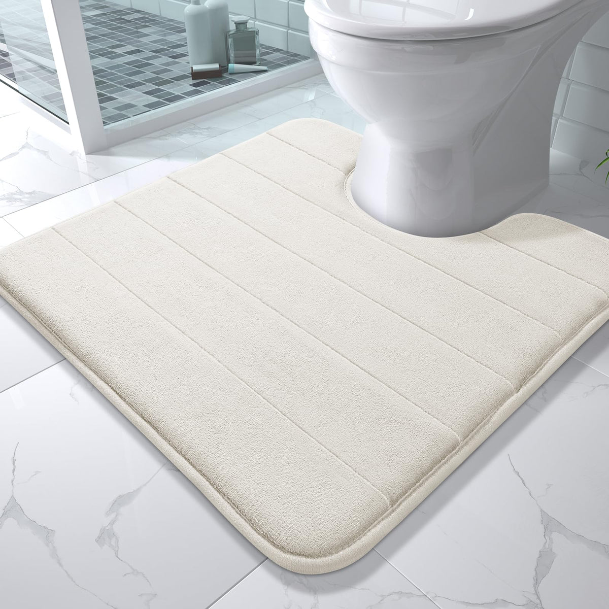 Yimobra Memory Foam Bath Mat, Super Soft Absorbent Bathroom Rug Non Slip, Quick Dry, Machine Washable Floor Carpet for Tub Shower, Home Decor Accessories, 24x17, Cream