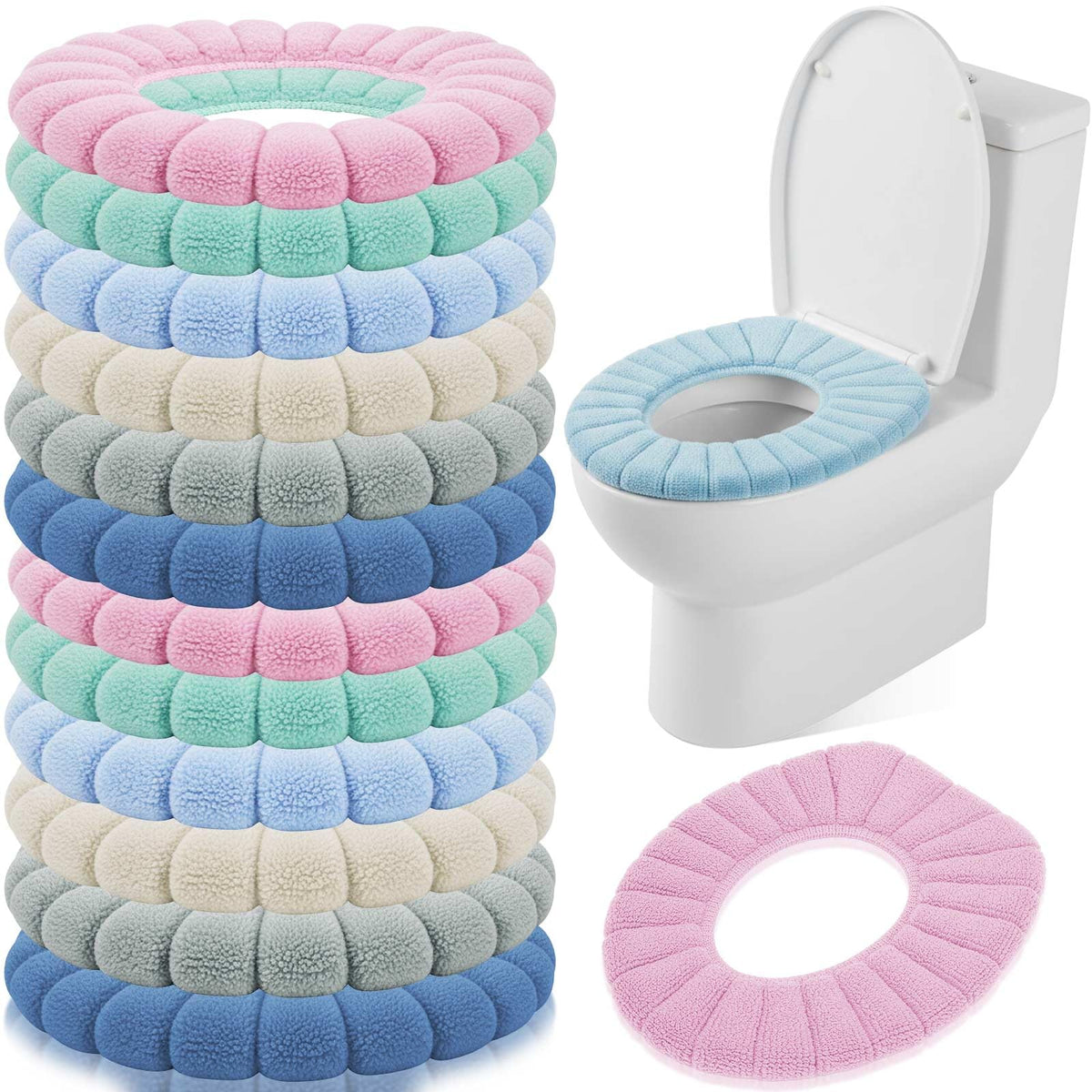 Tegeme 12 Pcs Thicker Bathroom Toilet Seat Cover Pad, 11.8 Inch, Colorful