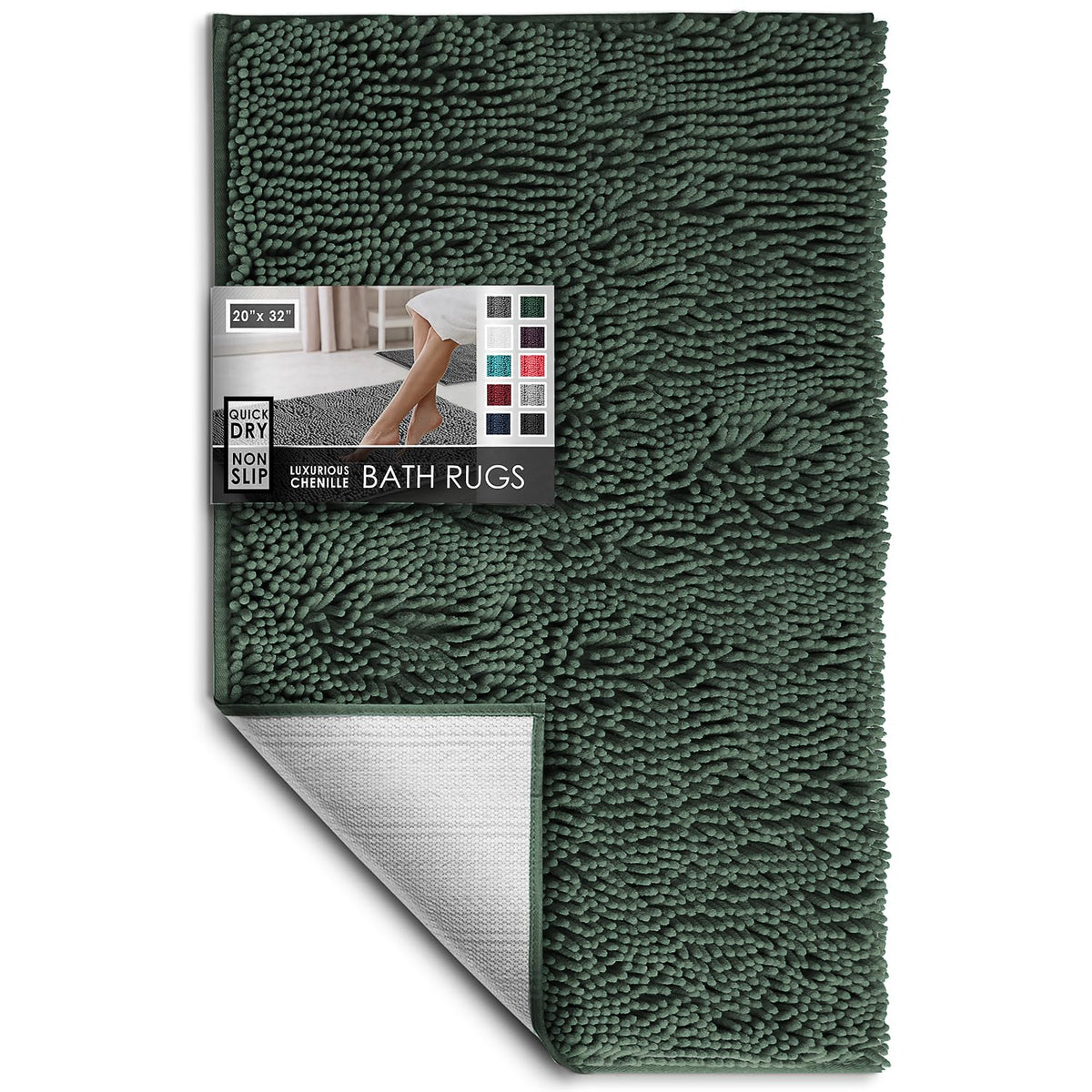 Hearth & Harbor Bathroom Rugs, Chenille Bath Mat - Machine Washable Bath Mats for Bathroom Non-Slip Backing Rubber, Quick Dry Bathroom Mat