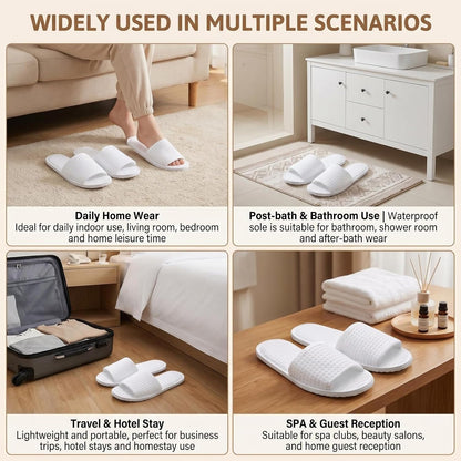 UPSTORE 2 Pairs Disposable Open Toe Spa Slippers, Non Slip House Hotel Slippers, Reusable Guest Footwear for Home Travel Bathroom Spa, Fits Men and Women