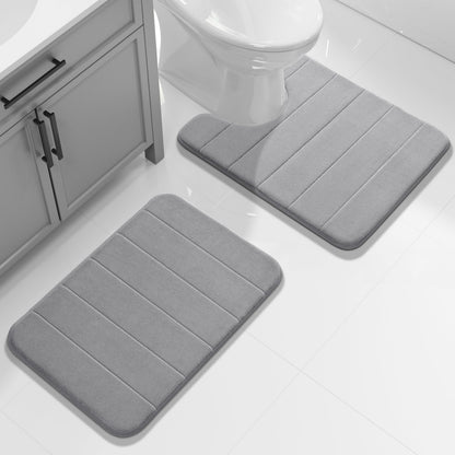 Yimobra Memory Foam Bathroom Rugs Sets 2 Piece - Super Soft Absorbent Quick Dry Bath Mat Set, Machine Washable Non Slip Floor Carpet for Tub Shower & Single Sink (17x24 & 31.5x20 Inch, Gray)
