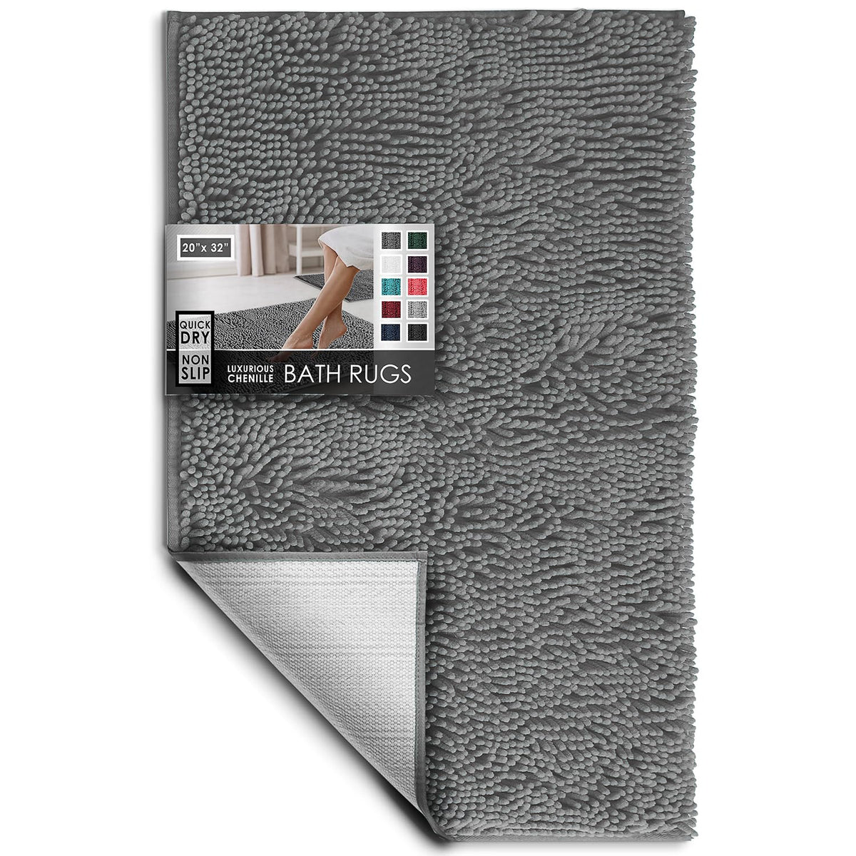 Hearth & Harbor Bathroom Rugs, Chenille Bath Mat - Machine Washable Bath Mats for Bathroom Non-Slip Backing Rubber, Quick Dry Bathroom Mat