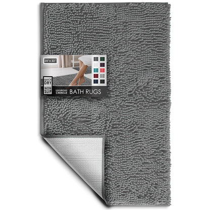 Hearth & Harbor Bathroom Rugs, Chenille Bath Mat - Machine Washable Bath Mats for Bathroom Non-Slip Backing Rubber, Quick Dry Bathroom Mat
