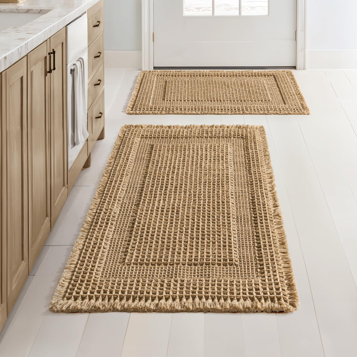 MIULEE Set of 2 Waffle Bathroom Rugs Brown Boho Bath Mat 17x24+18x30 in