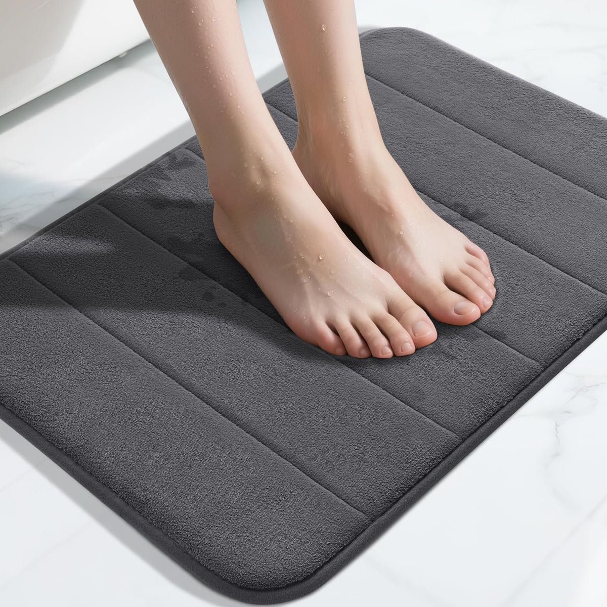 Yimobra Memory Foam Bath Mat, Super Soft Absorbent Bathroom Rug Non Slip, Quick Dry, Machine Washable Floor Carpet for Tub Shower, Home Decor Accessories, 24x17, Cream