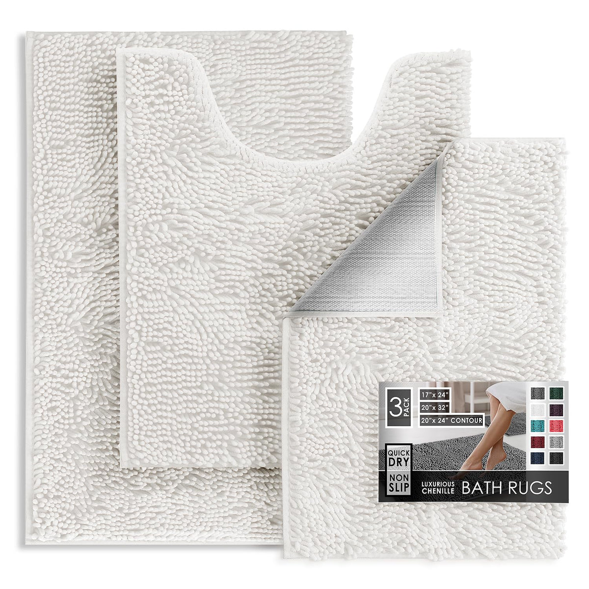 Hearth & Harbor Bathroom Rugs, Chenille Bath Mat - Machine Washable Bath Mats for Bathroom Non-Slip Backing Rubber, Quick Dry Bathroom Mat