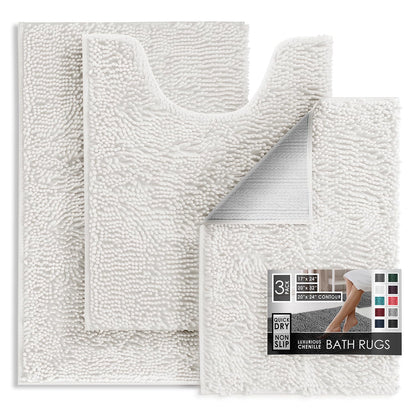 Hearth & Harbor Bathroom Rugs, Chenille Bath Mat - Machine Washable Bath Mats for Bathroom Non-Slip Backing Rubber, Quick Dry Bathroom Mat