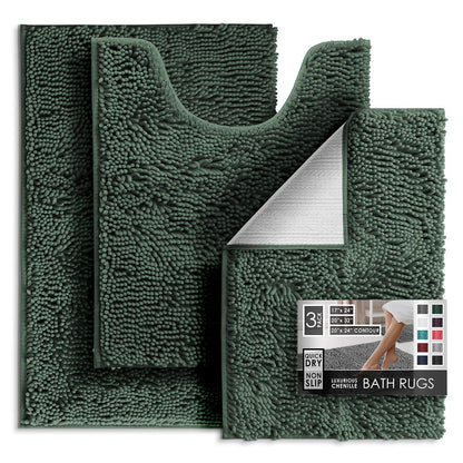 Hearth & Harbor Bathroom Rugs, Chenille Bath Mat - Machine Washable Bath Mats for Bathroom Non-Slip Backing Rubber, Quick Dry Bathroom Mat