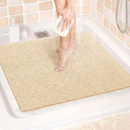 LuxStep Shower Mat Bathtub Mat,24x16 inch, Non-Slip Bath Mat with Drain, Quick Drying PVC Loofah Bathmat for Tub,Shower,Bathroom (Phthalate Free,Grey)