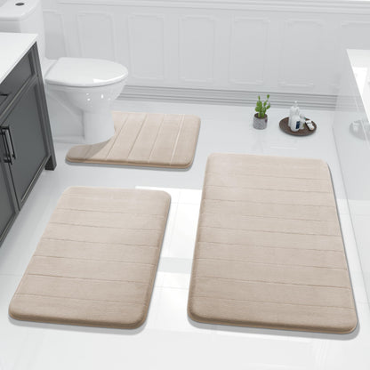 Yimobra Memory Foam Bath Mat Set 3 Pieces- Super Soft Absorbent Quick Dry Bathroom Rug Sets, Machine Washable Non Slip Floor Carpet for Tub Shower, Vanity & Toilet Base, Gray