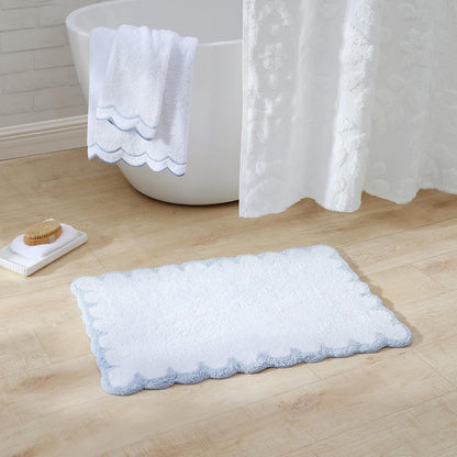 Peri Home Scalloped Bath Rug 20" x 30" White with Blue 1-Piece