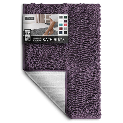 Hearth & Harbor Bathroom Rugs, Chenille Bath Mat - Machine Washable Bath Mats for Bathroom Non-Slip Backing Rubber, Quick Dry Bathroom Mat