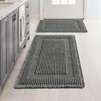 MIULEE Set of 2 Waffle Bathroom Rugs Brown Boho Bath Mat 17x24+18x30 in