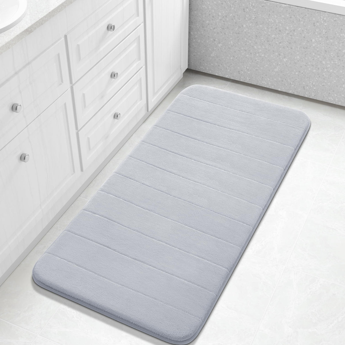 Yimobra Memory Foam Bath Mat, Super Soft Absorbent Bathroom Rug Non Slip, Quick Dry, Machine Washable Floor Carpet for Tub Shower, Home Decor Accessories, 24x17, Cream