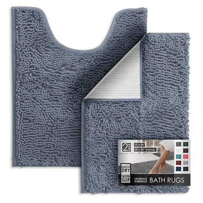 Hearth & Harbor Bathroom Rugs, Chenille Bath Mat - Machine Washable Bath Mats for Bathroom Non-Slip Backing Rubber, Quick Dry Bathroom Mat
