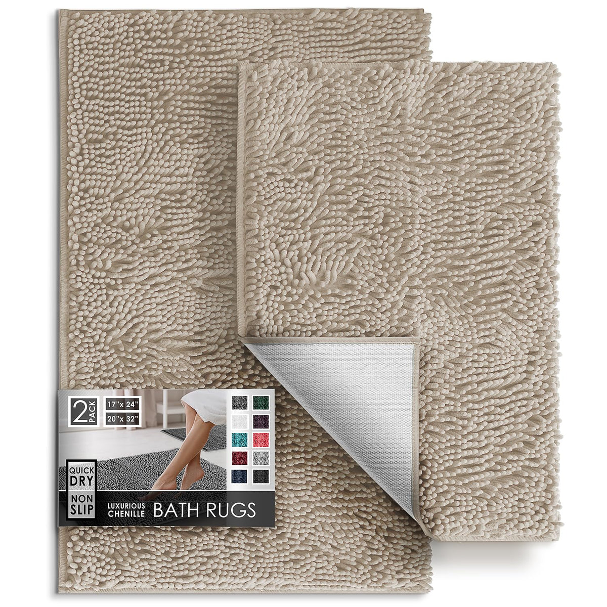 Hearth & Harbor Bathroom Rugs, Chenille Bath Mat - Machine Washable Bath Mats for Bathroom Non-Slip Backing Rubber, Quick Dry Bathroom Mat