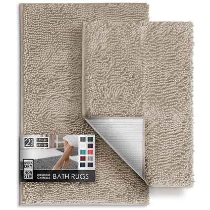 Hearth & Harbor Bathroom Rugs, Chenille Bath Mat - Machine Washable Bath Mats for Bathroom Non-Slip Backing Rubber, Quick Dry Bathroom Mat