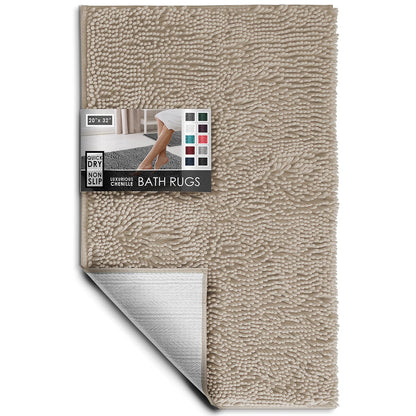 Hearth & Harbor Bathroom Rugs, Chenille Bath Mat - Machine Washable Bath Mats for Bathroom Non-Slip Backing Rubber, Quick Dry Bathroom Mat