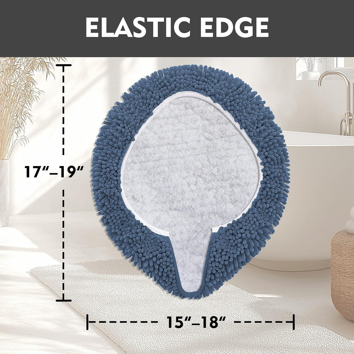 RUN HELIX Bathroom Toilet Lid Cover,Chenille Machine Washable Seat Covers, 17.5x15, Stays in Place Rubber Backing, Fits Most Round, Elongated and Oblong Lids, Accessories Decor, Blue